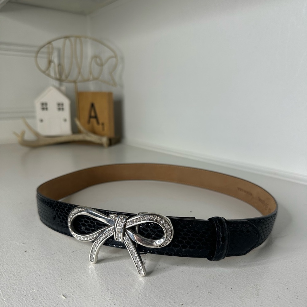 **SOLD**Brighton Black Embossed Leather Belt with Rhinestone Bow Buckle - Picture 1 of 4
